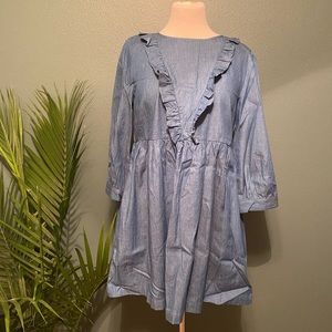Blue Light Jean Ruffle Dress w/ Pockets - Never Worn